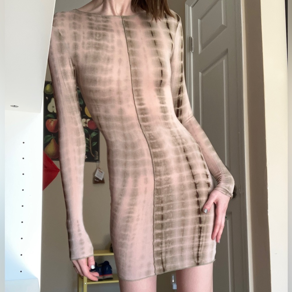 Pink and Brown Tie Dye Mini Dress